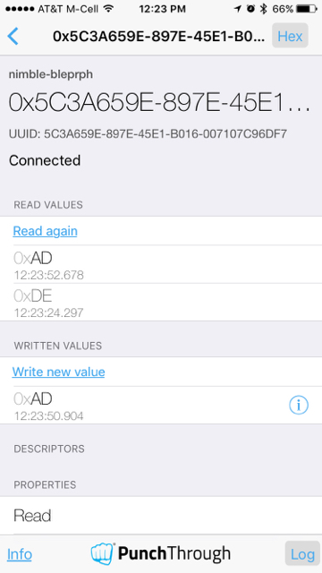 LightBlue iOS App with nimble-bleprph new value