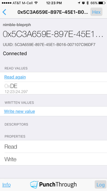 LightBlue iOS App with nimble-bleprph device Characteristic